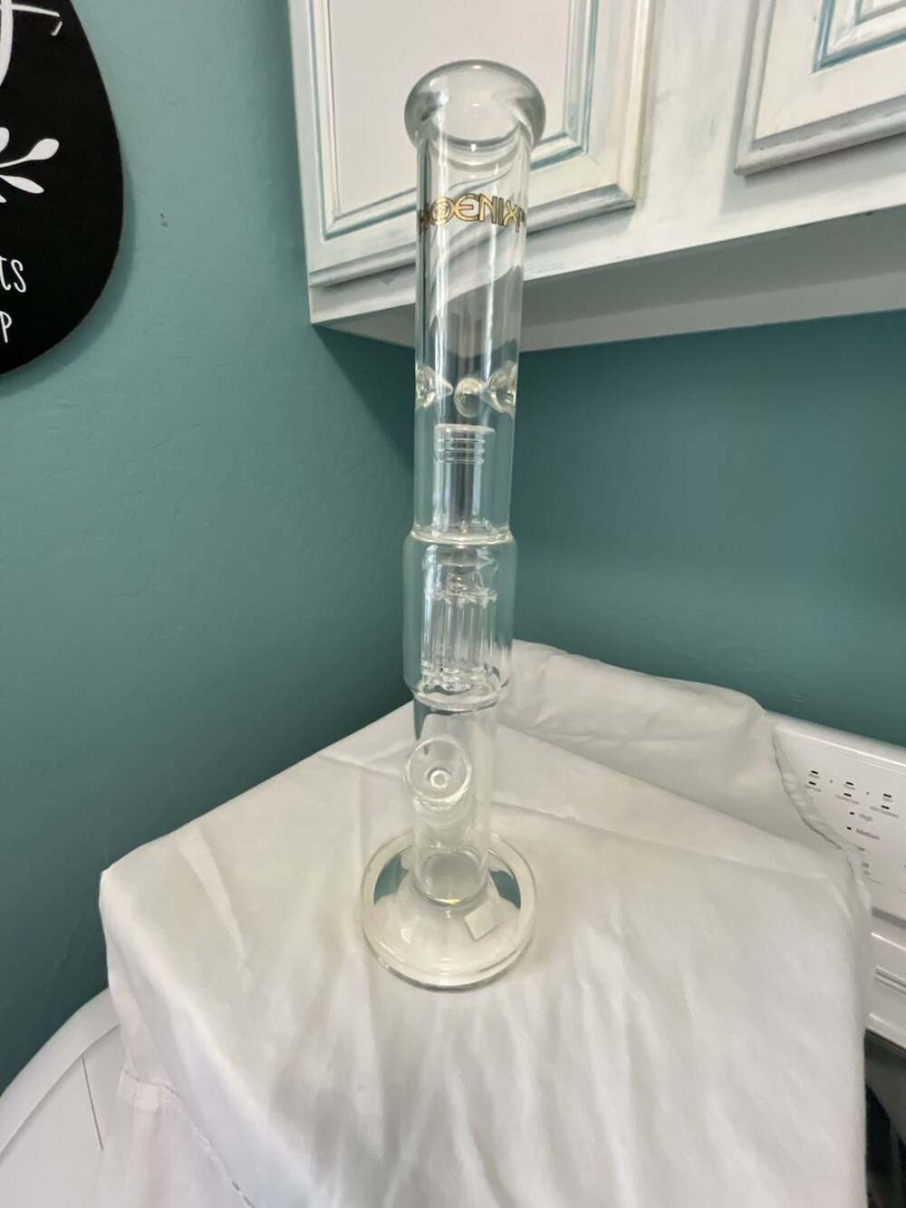 Phoenix Star Double Percolator Straight Tube Glass Water Piece with Tree Perc